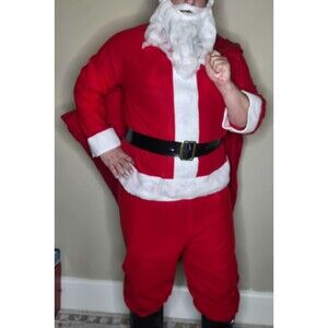 Adult XXL Santa Claus Costume Suit Beard Hat Belt Boot Covers Sack Christmas